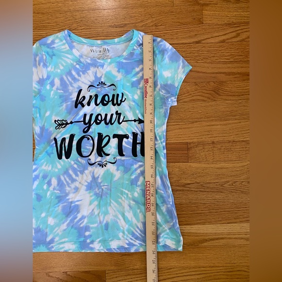 Wound Up Tshirt Women’s Junior Large (11-13) Blue Tie Dye Top Know Your Worth - Picture 5 of 5